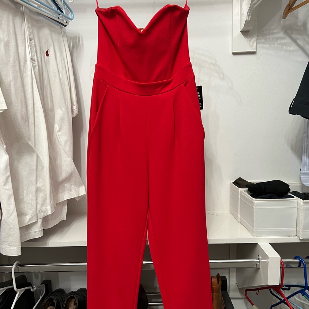 Express red strapless jumpsuit